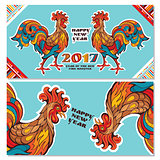 Chinese new year greeting cards with colorful roosters