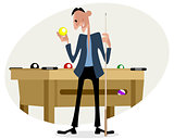 Billiard player with cue