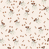 Jack Russell Terrier Vector Seamless pattern. Dog, bone, paw print.