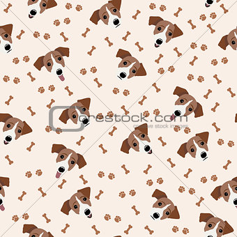 Jack Russell Terrier Vector Seamless pattern. Dog, bone, paw print.