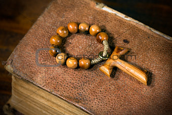 Tau - Wooden Cross and Rosary Bead