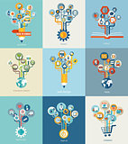 Abstract trees with icons for web design.