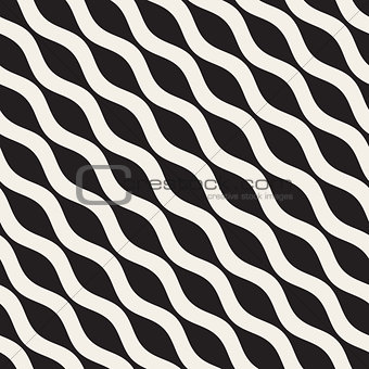 Wavy Ripple Lines. Vector Seamless Black and White Pattern.
