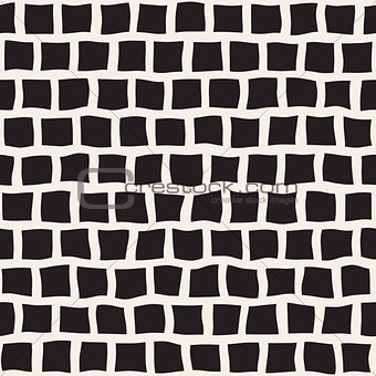 Vector Seamless Black and White Hand Drawn Rectangle Pavement Pattern