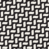Vector Seamless Black and White Hand Drawn Diagonal Wavy Braid Shapes Pattern