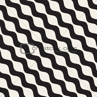 Wavy Ripple Lines. Vector Seamless Black and White Pattern.