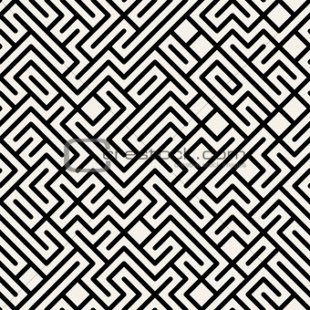 Vector Black and White Maze Geometric Seamless Pattern