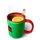 Green mug of tea