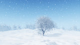 3D winter landscape with snowy tree