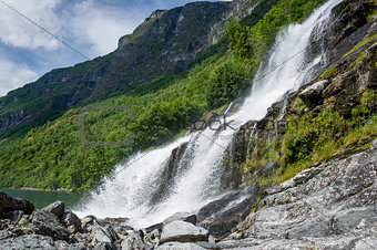 Geiranger fjord waterfalls, Norway.