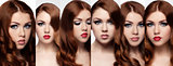 Ginger red long hair.Fashion portrait red lips