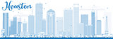 Outline Houston Skyline with Blue Buildings.