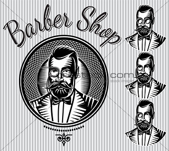 set of vector templates for hairdresser gentlemen or men club