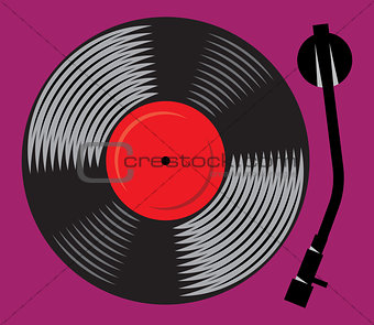 symbolic gramophone with vinyl record, retro DJ mixer, illustration