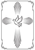 Symbolic cross and dove. Template emblem for church. Vector illustration for design.
