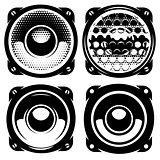 set of templates for posters or badges with monochrome acoustic speakers