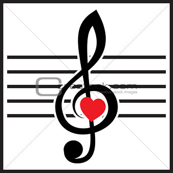 illustration with treble clef and heart on white background