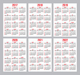 vector set of calendar grid for years 2017-2022 for business cards on white background