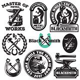 vector set of badges, design elements, templat for logo design on the theme of blacksmithing