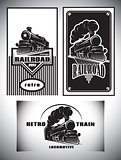 Business card template set. Vintage steam train, old retro railroad