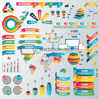 Infographic Elements Collection - Business Vector Illustration in flat design style for presentation, booklet, website etc. Big set of Infographics