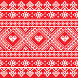 Traditional Ukrainian or Belarusian folk art white embroidery pattern on red
