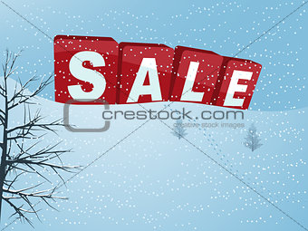 Winter sale in 3D letters over snow hill background