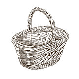 Vintage Basket In Woodcut Style