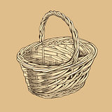 Vintage Basket In Woodcut Style