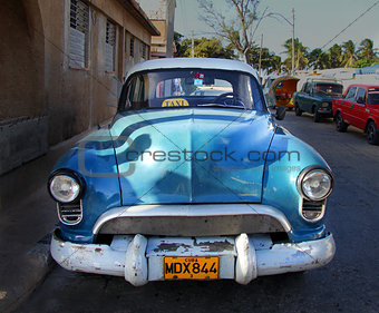 Bright blue retro car