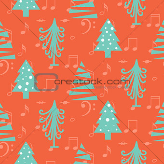 Christmas trees seamless red vector pattern.