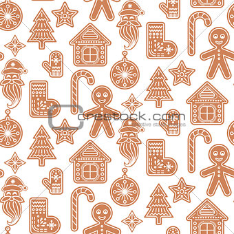 Gingerbread cookies vector seamless pattern.