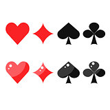 Playing card suits spades, hearts, diamonds and clubs.