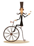 Cartoon man rides a bike