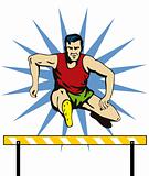 Athlete jumping hurdles