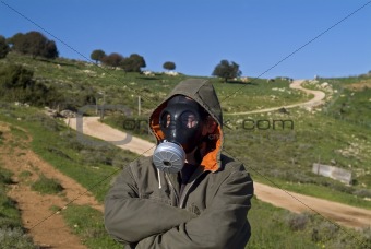 man with a gas mask