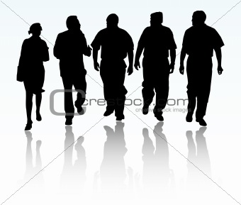 Group of business people walking and talking
