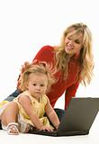 Mom and baby with laptop