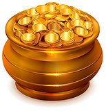 Full ceramic pot with gold coins