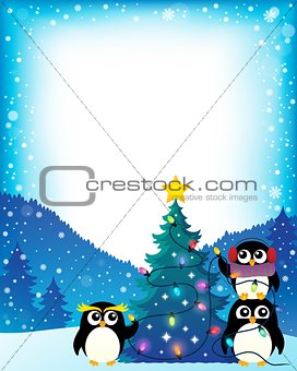 Penguins around Christmas tree theme 4
