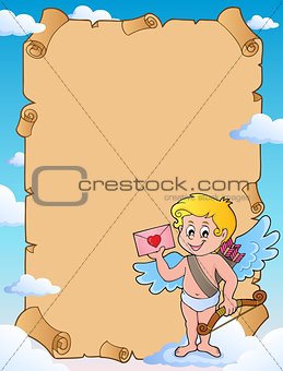 Parchment with Cupid holding envelope