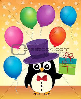 Party penguin with hat and gift
