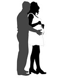 Silhouette Happy pregnant woman and her husband. Vector illustra