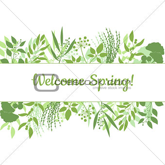 Welcome spring green card design text in floral frame