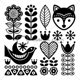 Finnish folk art pattern - Scandinavian, Nordic style, black and white