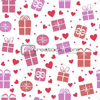 Seamless vector pattern, gift boxes with hearts