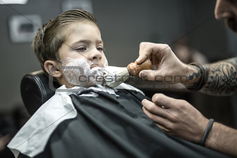 Funny shaving of little boy