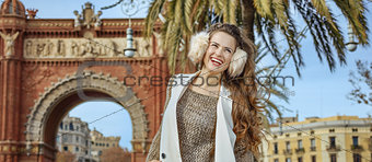 happy fashion-monger near Arc de Triomf in Barcelona, Spain
