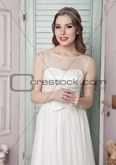 Beautiful young bride in  wedding romantic decoration