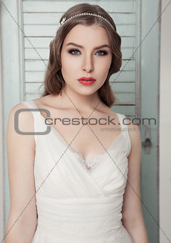 Beautiful young bride in  wedding romantic decoration